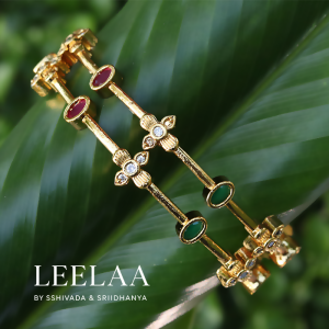 Simple Ruby Emerald Floral Bangle  (Set of 2)