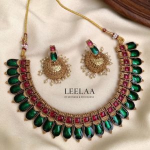 Green Nagapadam Necklace with Jhumka