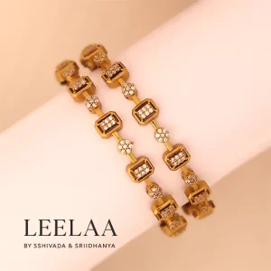 Elegant Gold Geometric Stone Bangle – Premium Modern Bracelet Design Set of 2