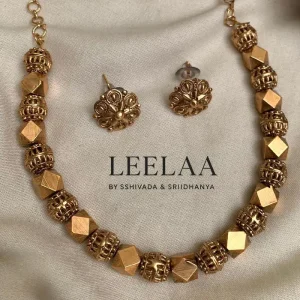 Golden Replica Hexagonal Beads Necklace  with Earrings