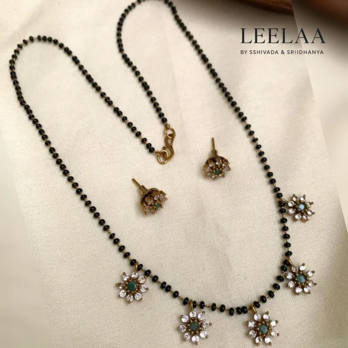 Green and White stone Floral Mangalsutra