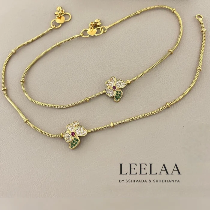Green and white stone floral Anklet