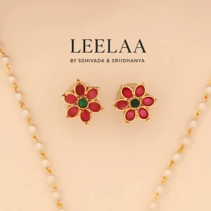 Pearl Floral Choker Necklace Set with Ruby & Emerald Stones – Traditional Gold Plated Jewellery