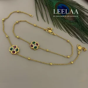 Ruby and emerald Floral Anklet