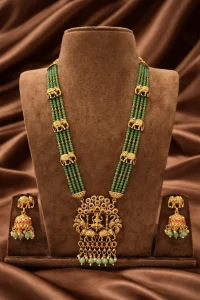 Gaja Lakshmi Emerald Haaram with Earrings