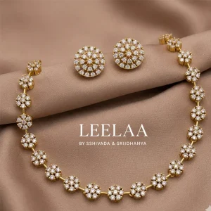 Floral AD Stone Necklace with Studs