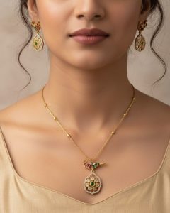 Mayura Parrot Charm Pendant Chain with Earrings