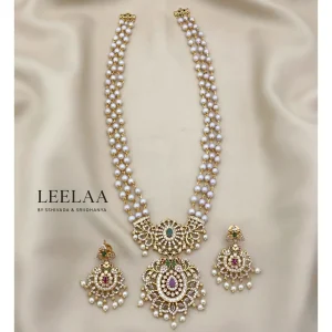 Vintage Style Pearl & Ad Stone Bridal Haaram  Combo