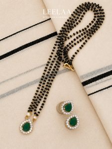 Emerald Tear Drop Mangalsutra with Earrings