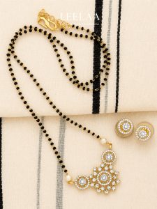 Diamond Replica Floral Mangalsutra Set With Earrings