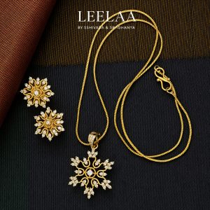Tarika Floral Diamond Replica Pendant Necklace Set.
