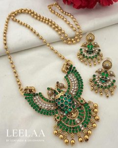 Majestic Emerald Peacock Haaram with Earrings