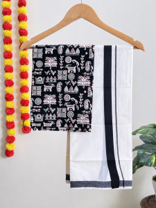 Black Kattikara Set Mundu with Blouse (1.25m)