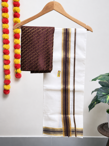 Brown Stripes Set Mundu With Blouse (1.25m)