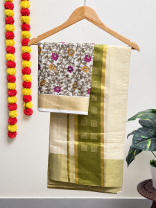 Avocado Green Square Boxes Set Saree with Blouse (1.25m)