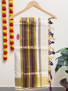Purple Stripes Checked Set Saree with Running Blouse