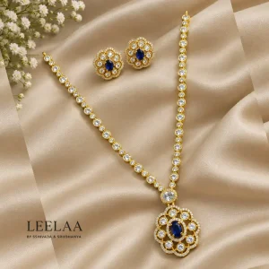 Royal Sapphire Bloom Necklace with Earrings